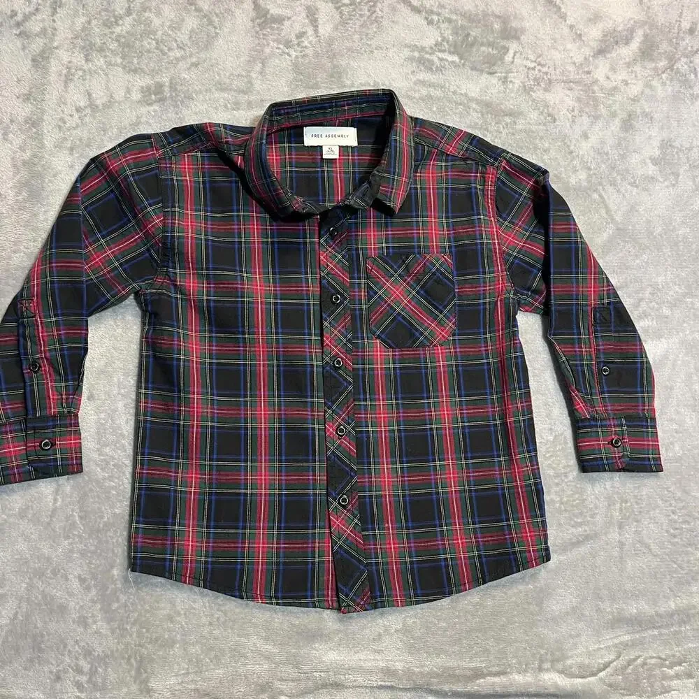 Free Assembly Shirt Boys 4/5 Plaid  Christmas Classic Preppy Holiday‎ School Top